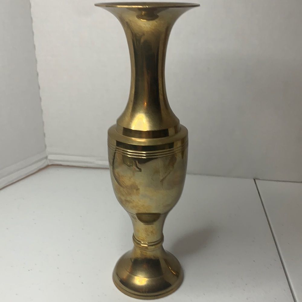 Vintage Fluted Solid Brass Vase Made In India